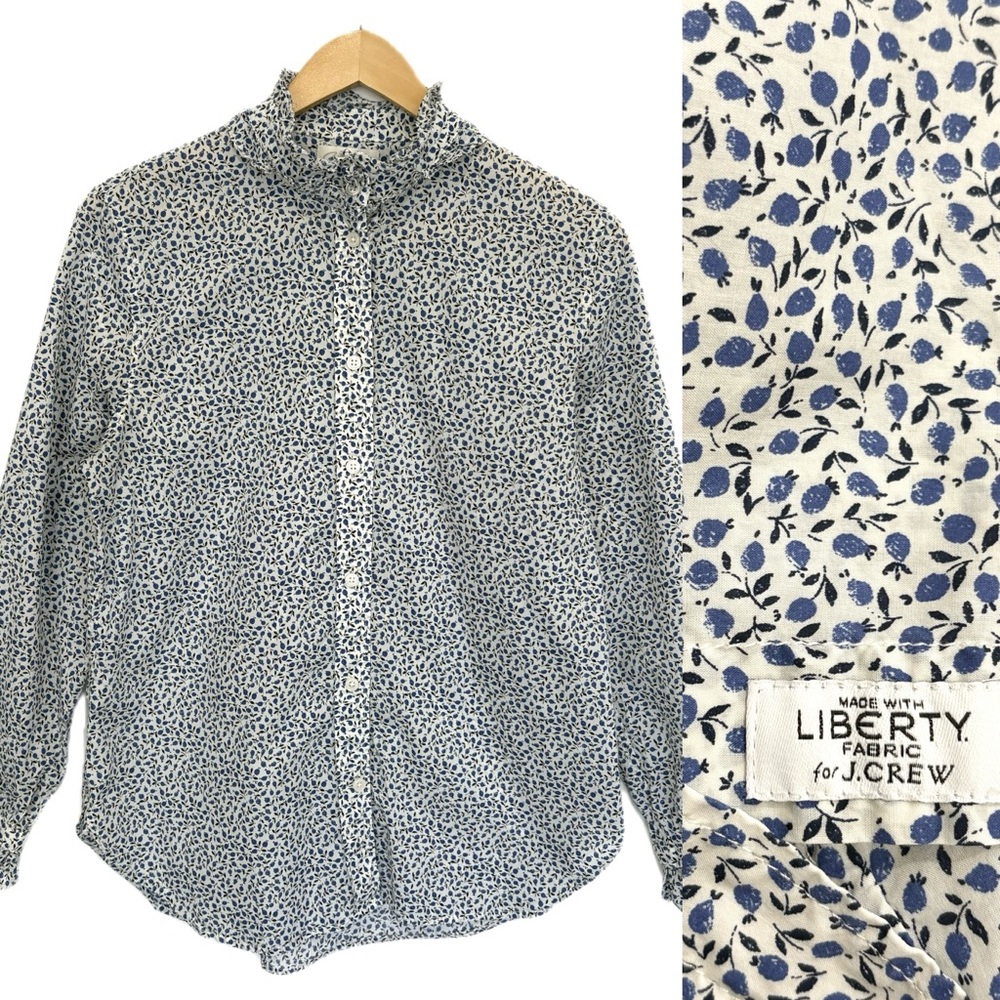 J. Crew Blue and White Floral Button Down Shirt